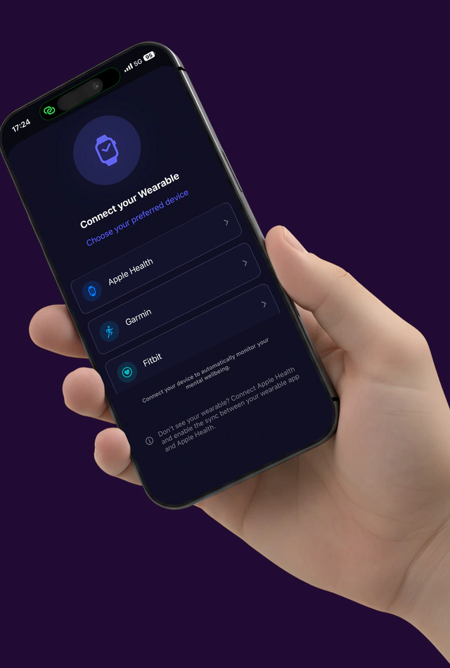 Selecting a wearable connection in the Limbico app